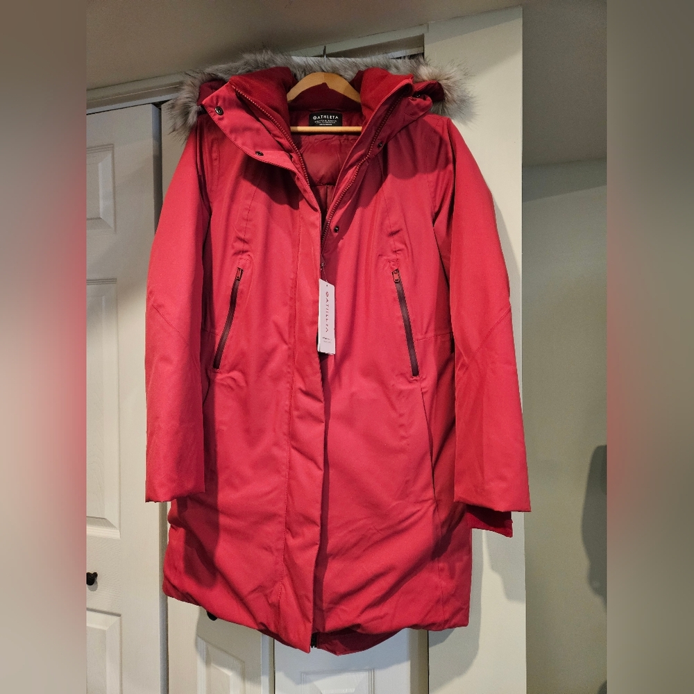 NWT ATHLETA Red Outbound Down Parka Waterproof Jacket Women Size Medium Raincoat - Picture 13 of 14